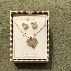 Mixit Gold Glitter Heart Earrings and necklace set